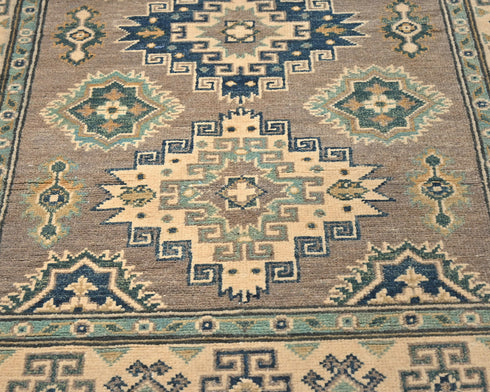 3x5 Gray Kuba Afghan Hand Knotted Wool Area Rug